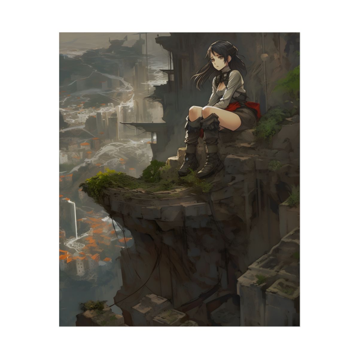 Dramatic Anime Bird's Eye View: Action-Packed Digital Art - Poster