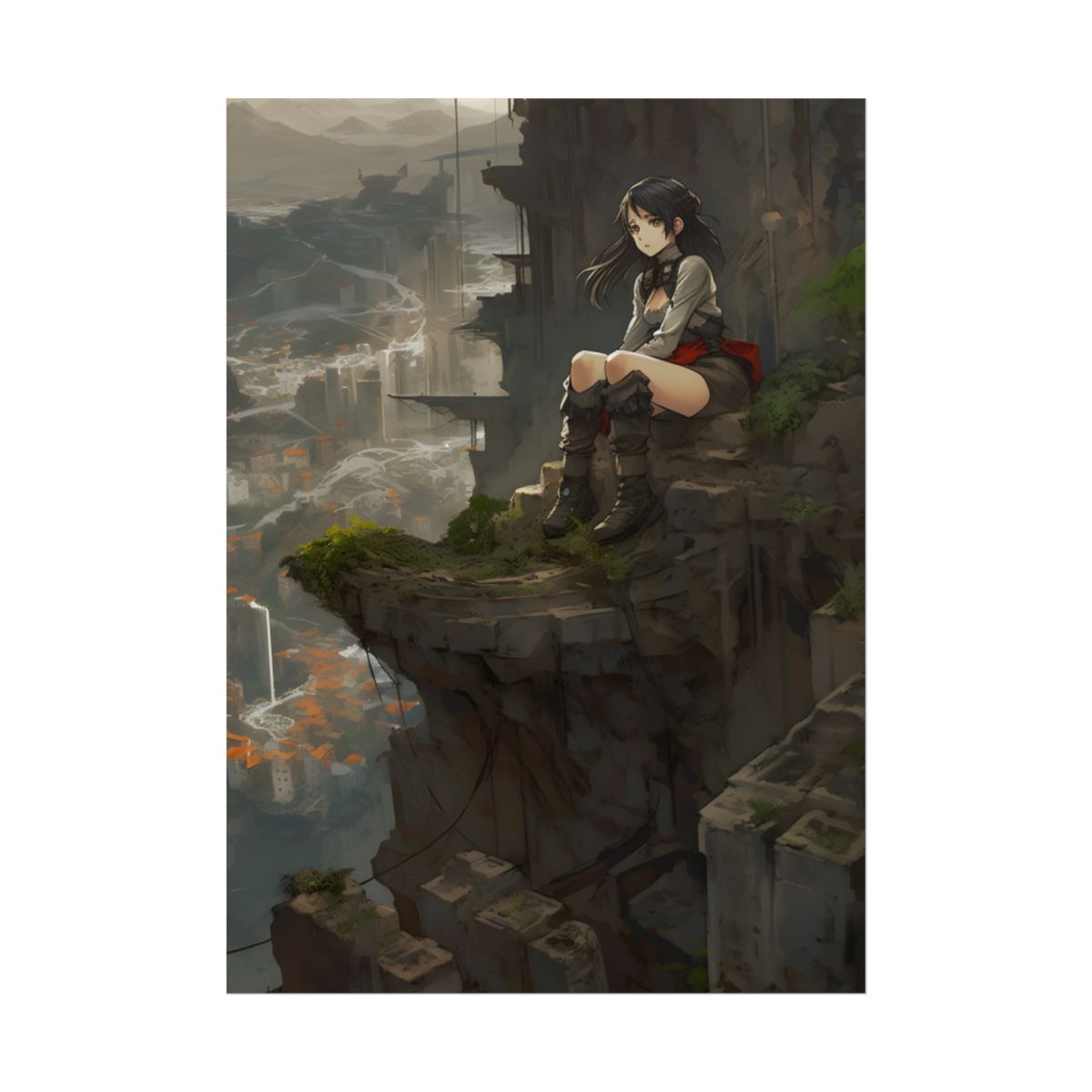 Dramatic Anime Bird's Eye View: Action-Packed Digital Art - Poster
