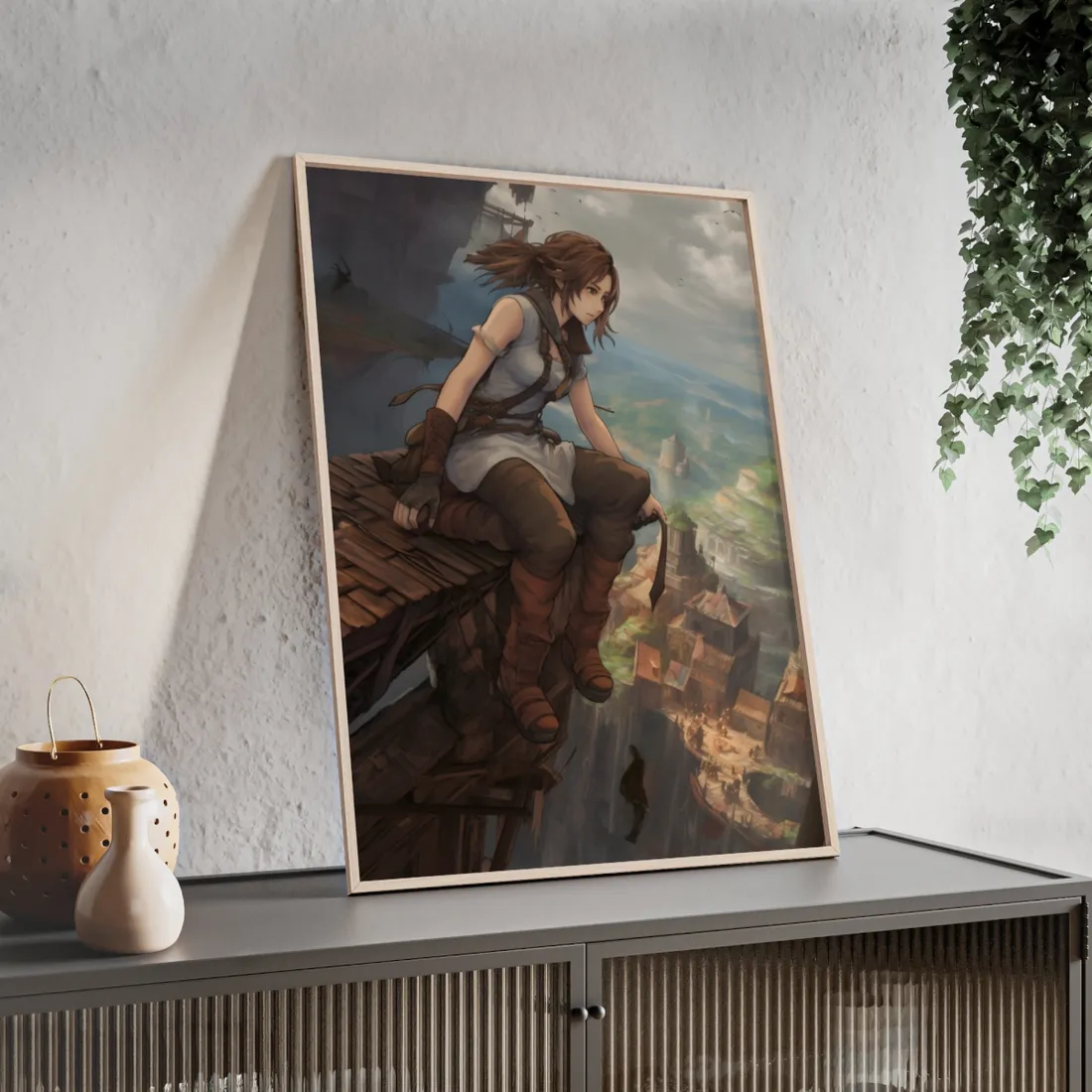 Dramatic Anime Birds Eye View: Dynamic Digital Art - Framed Poster