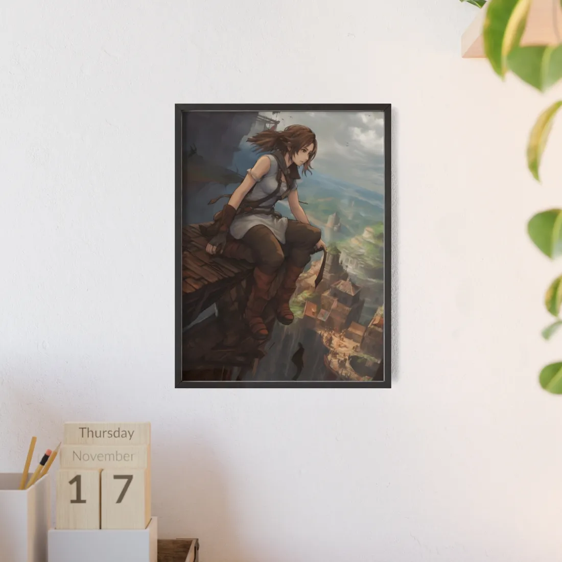 Dramatic Anime Birds Eye View: Dynamic Digital Art - Framed Poster