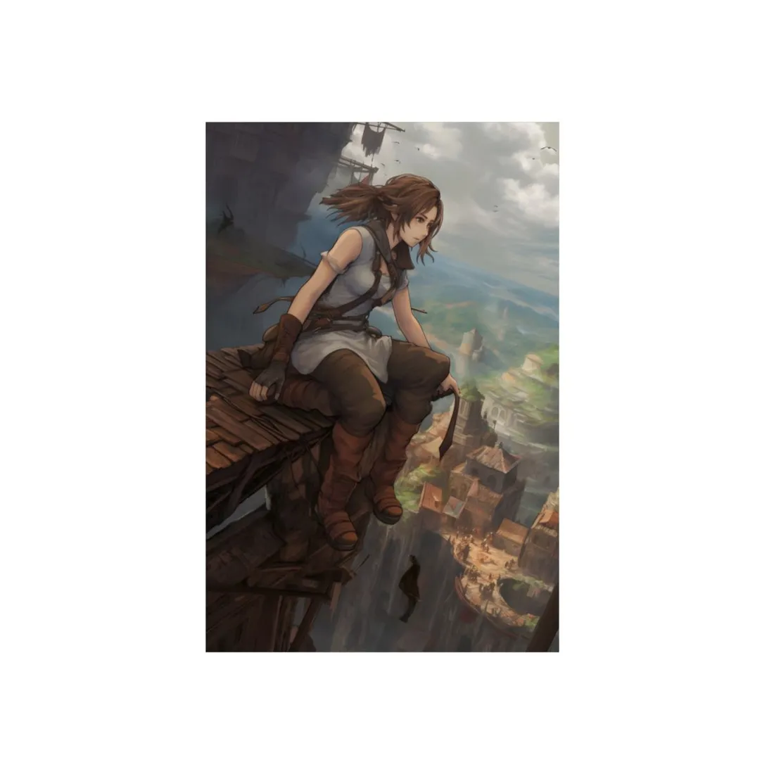 Dramatic Anime Birds Eye View: Dynamic Digital Art - Metal Poster