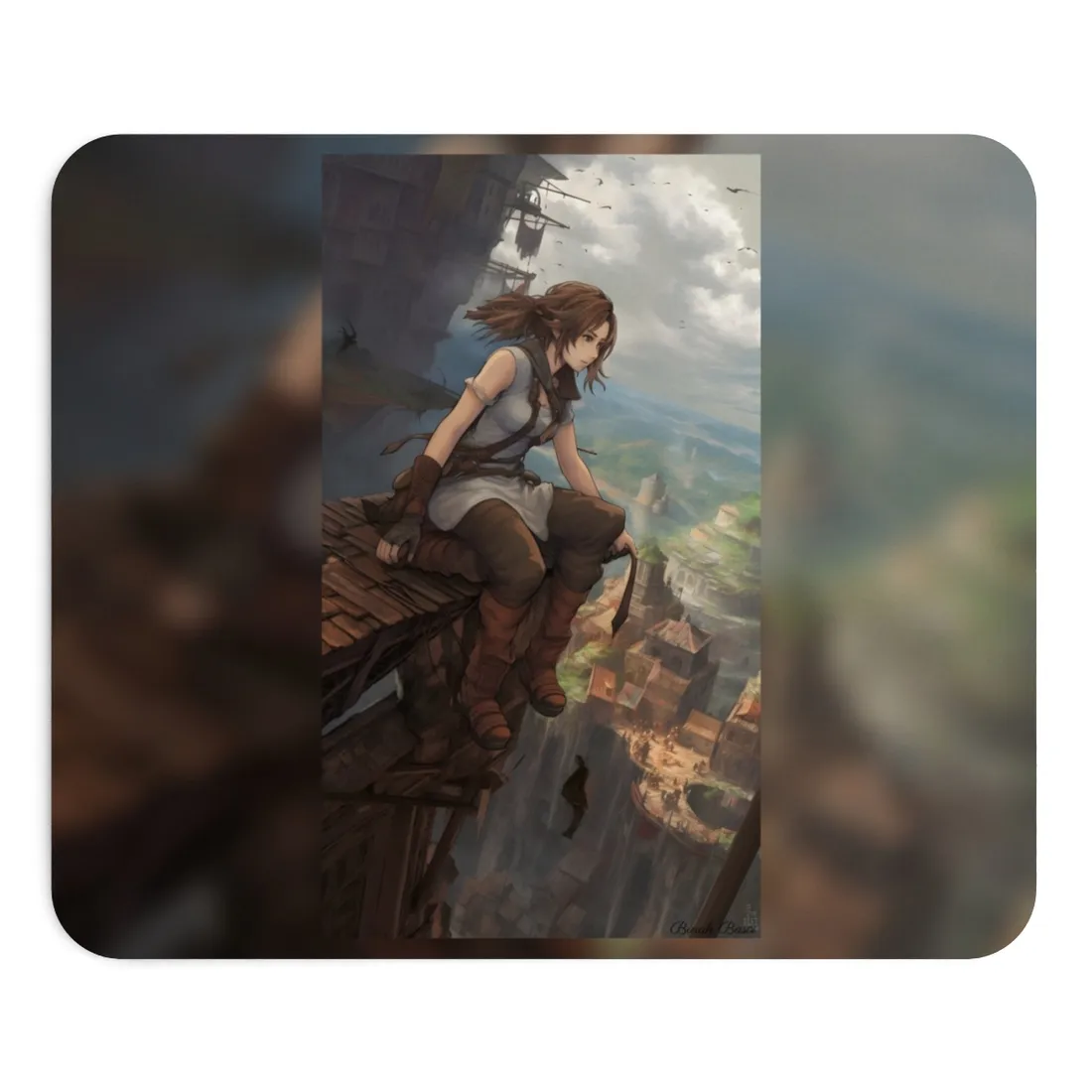 Dramatic Anime Birds Eye View: Dynamic Digital Art - Mouse Pad