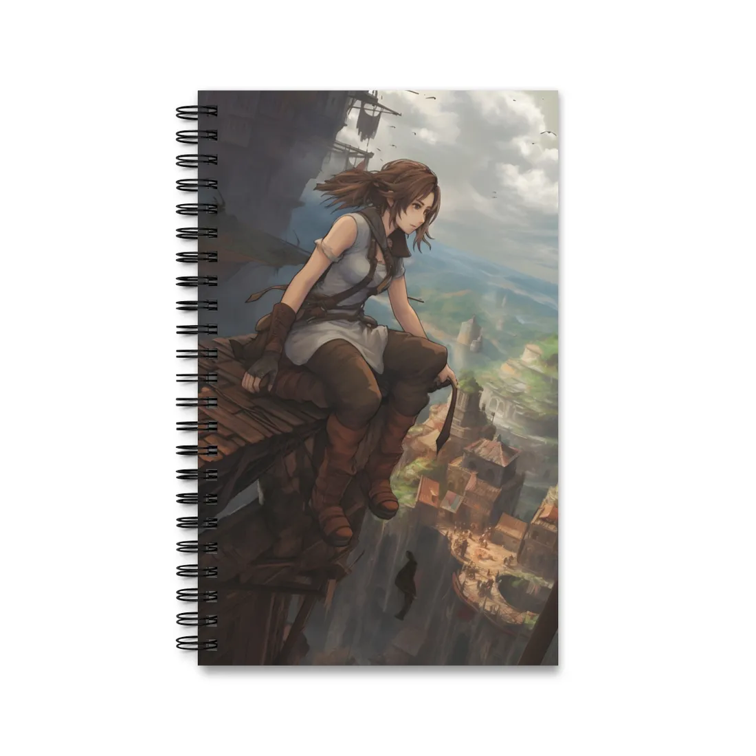 Dramatic Anime Birds Eye View: Dynamic Digital Art - Spiral Notebook
