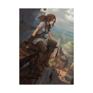 Woman on Rooftop Edge Poster