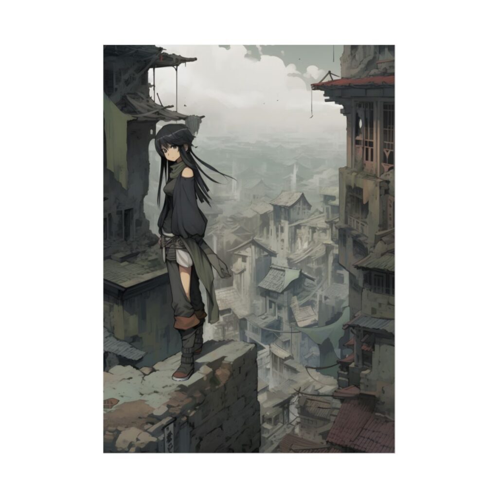 Dramatic Anime Bird's Eye View: Dynamic Digital Art - Poster
