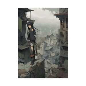 Girl on Ledge Above City Poster