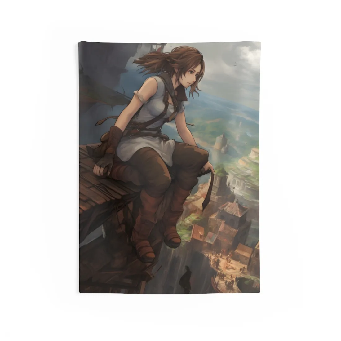 Dramatic Anime Birds Eye View: Dynamic Digital Art - Wall Tapestry