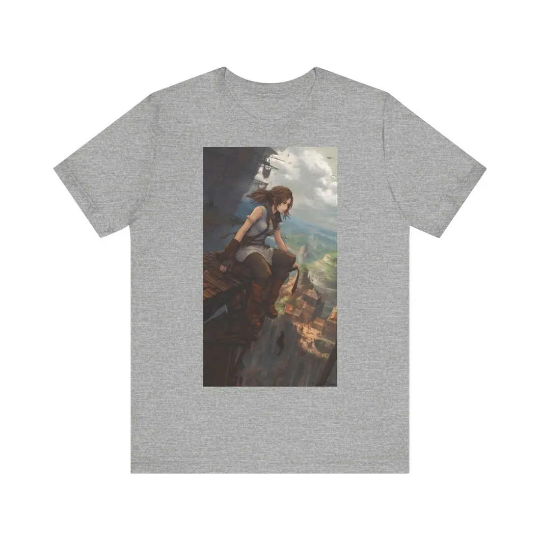 Dramatic Anime Birds Eye View: Dynamic Digital Art - T-Shirt