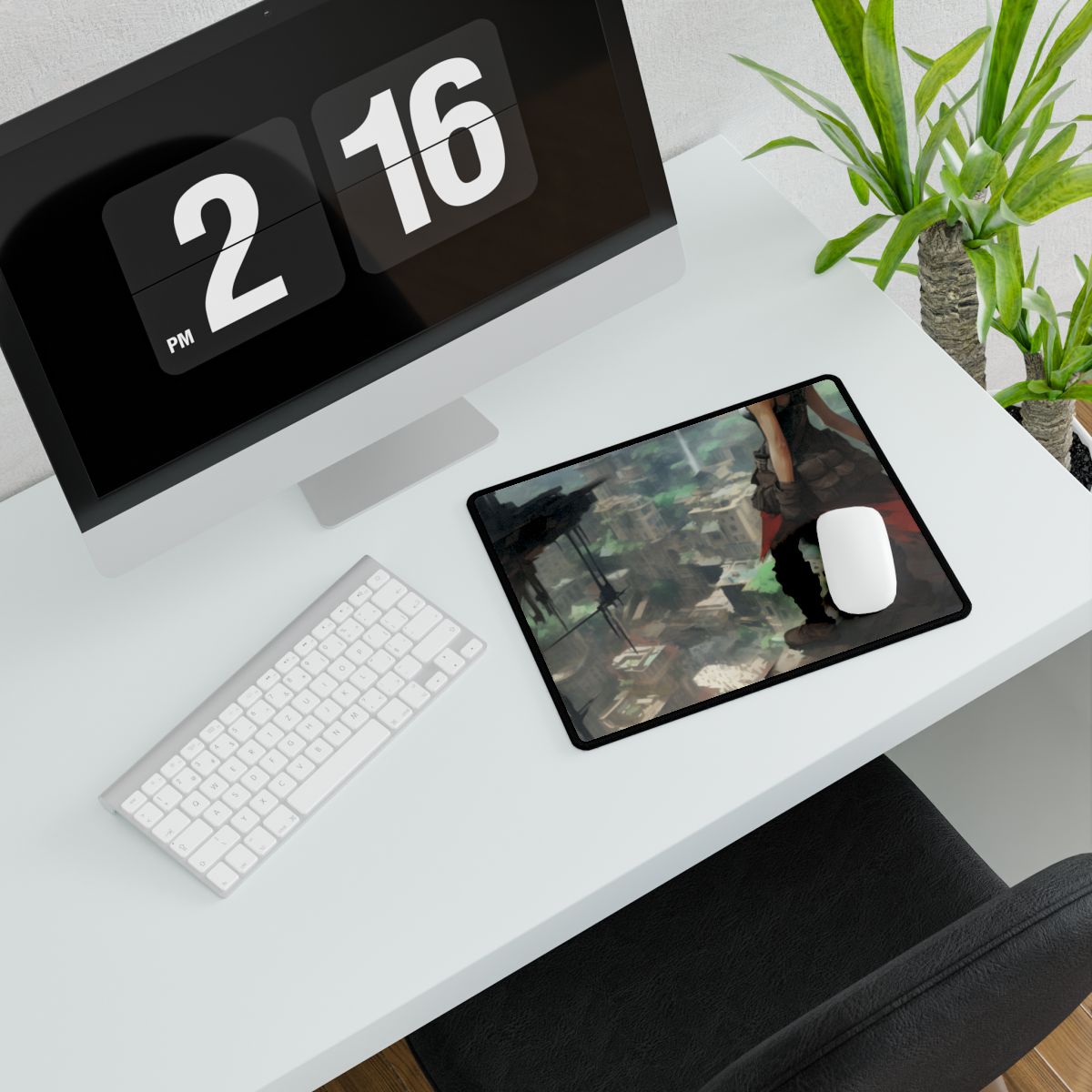 Dramatic Anime Bird's Eye View: Red Haired Heroine in Flight - Desk Mat