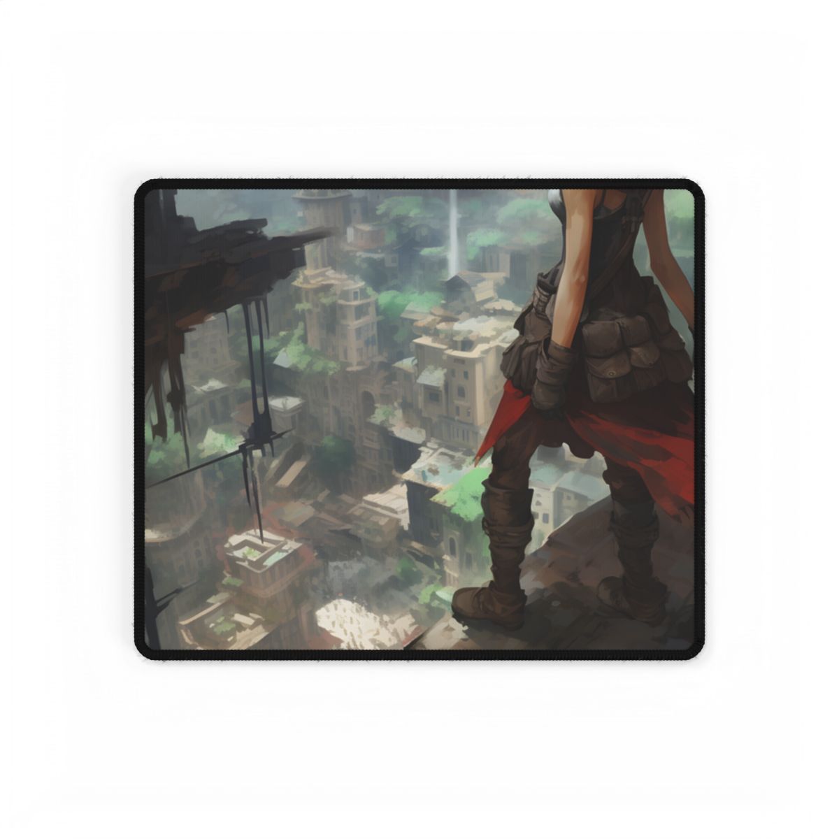 Dramatic Anime Bird's Eye View: Red Haired Heroine in Flight - Desk Mat