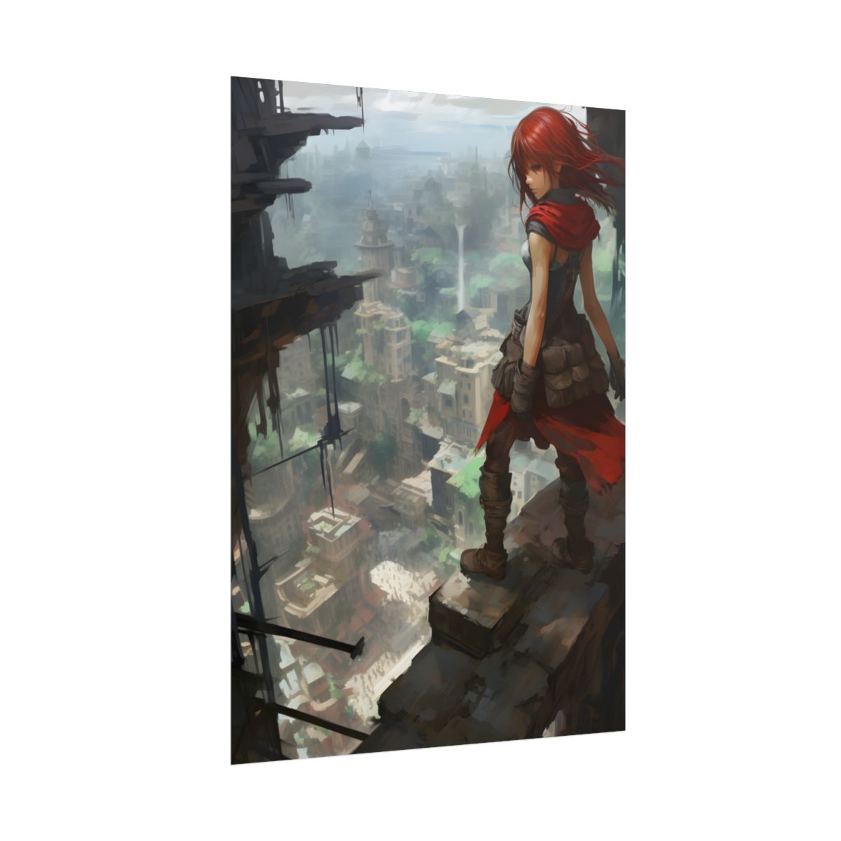 Dramatic Anime Bird's Eye View: Red Haired Heroine in Flight - Poster