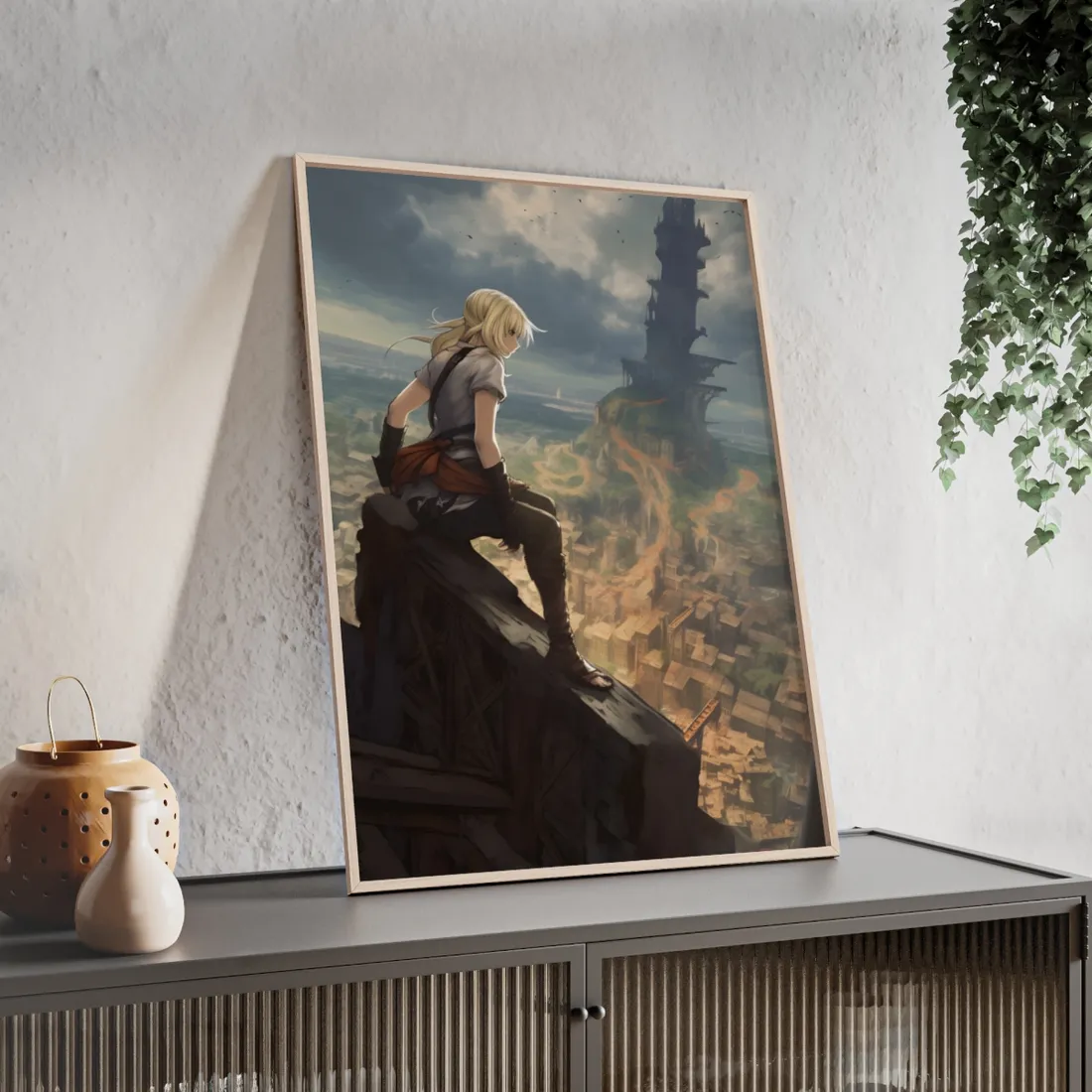 Dramatic Anime Birds in Flight: Vibrant Skies Digital Art - Framed Poster