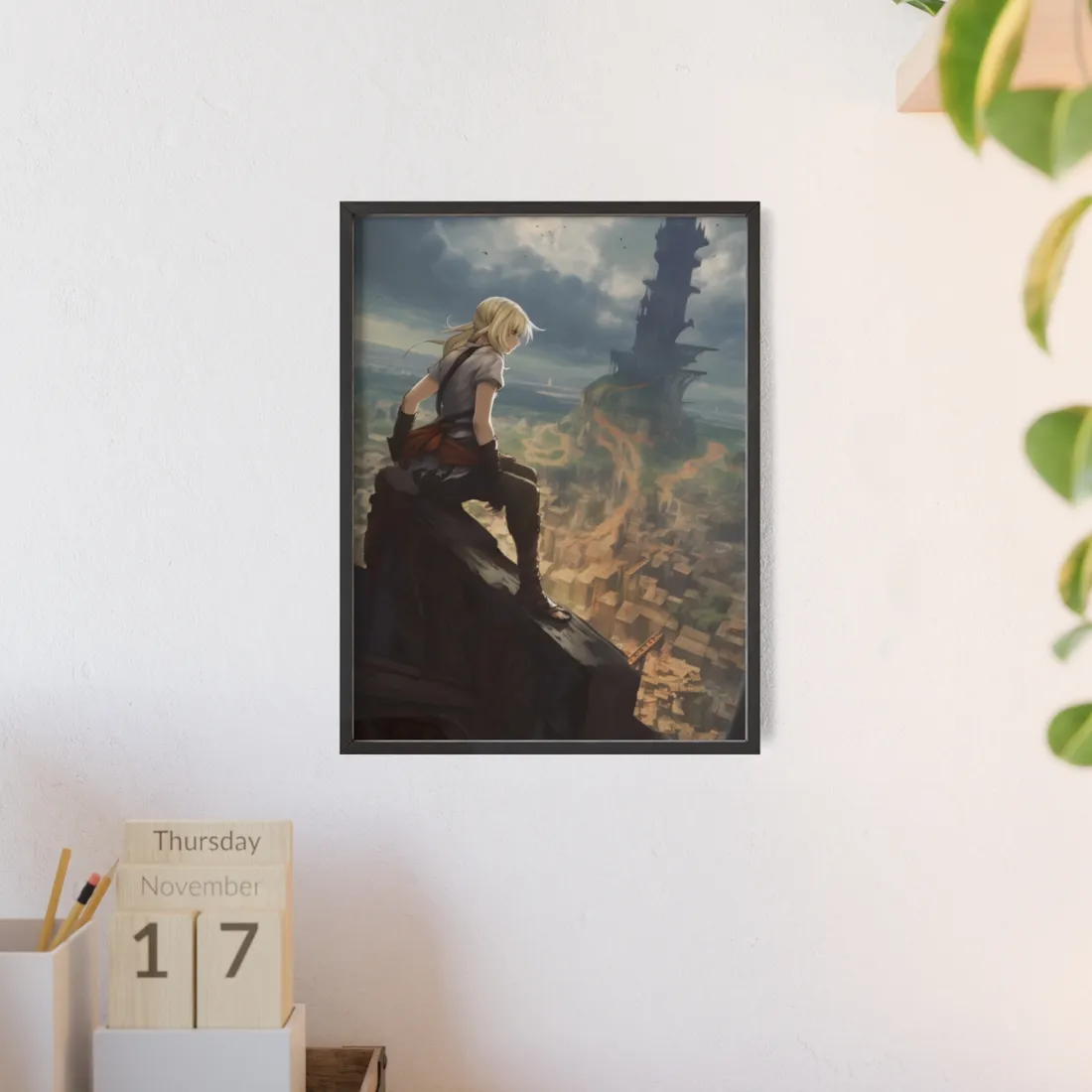 Dramatic Anime Birds in Flight: Vibrant Skies Digital Art - Framed Poster