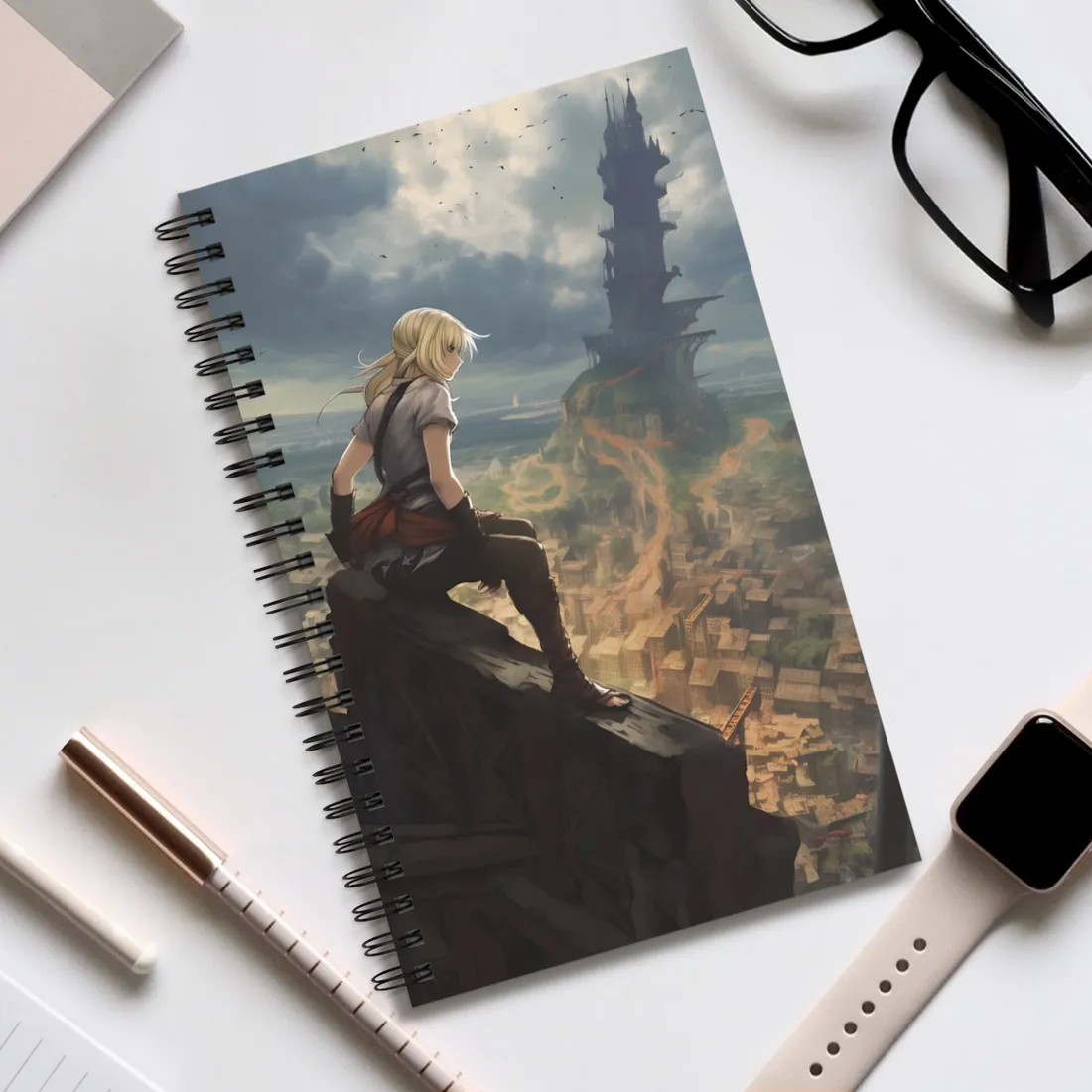 Dramatic Anime Birds in Flight: Vibrant Skies Digital Art - Spiral Notebook