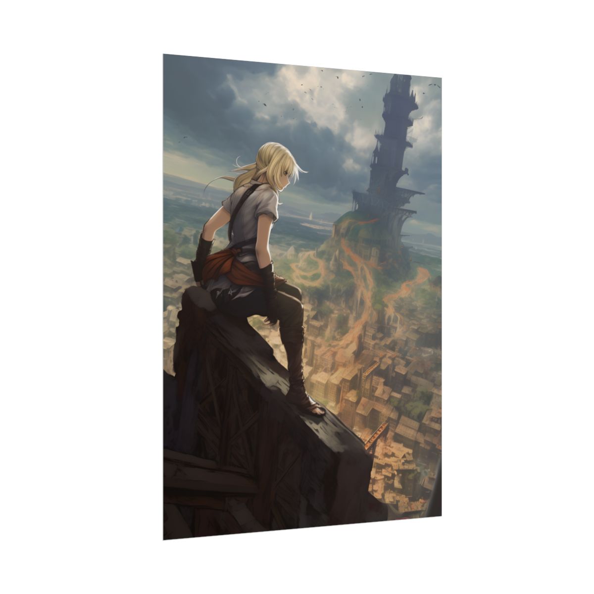 Dramatic Anime Birds in Flight: Vibrant Skies Digital Art - Poster