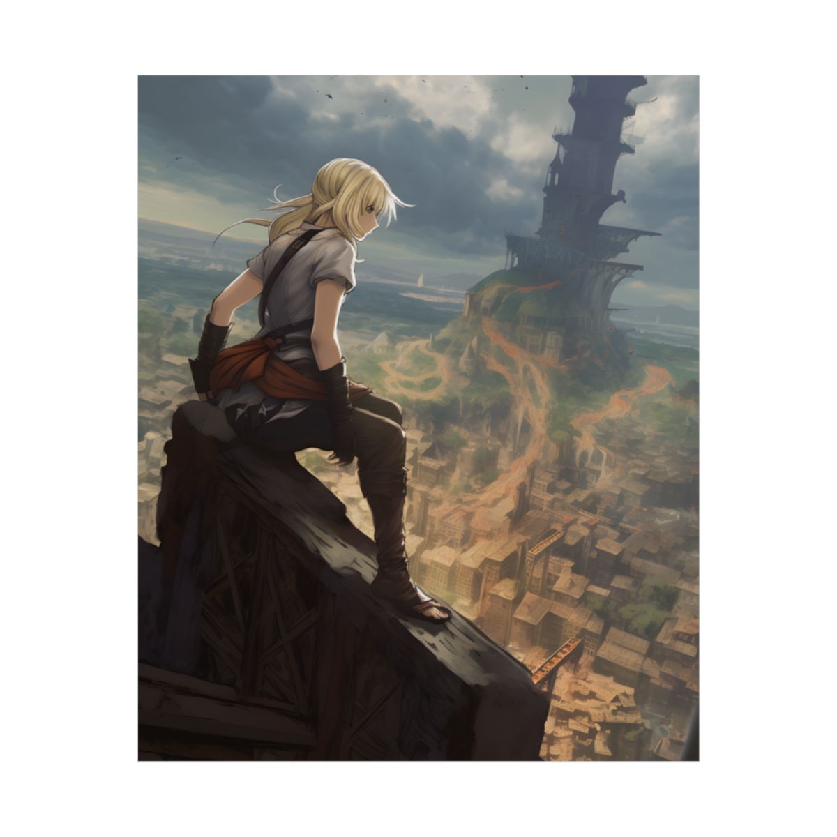 Dramatic Anime Birds in Flight: Vibrant Skies Digital Art - Poster