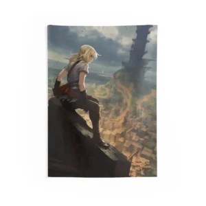 Blonde Girl Overlooking Town Wall Tapestry