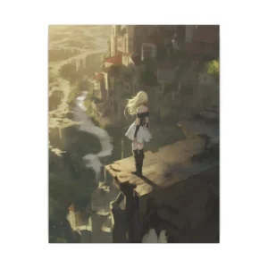 Girl on Cliff Overlooking City Canvas Print