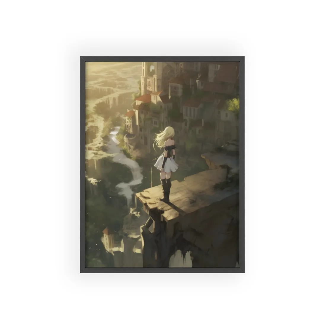 Dramatic Anime Blonde Female Digital Art - Framed Poster