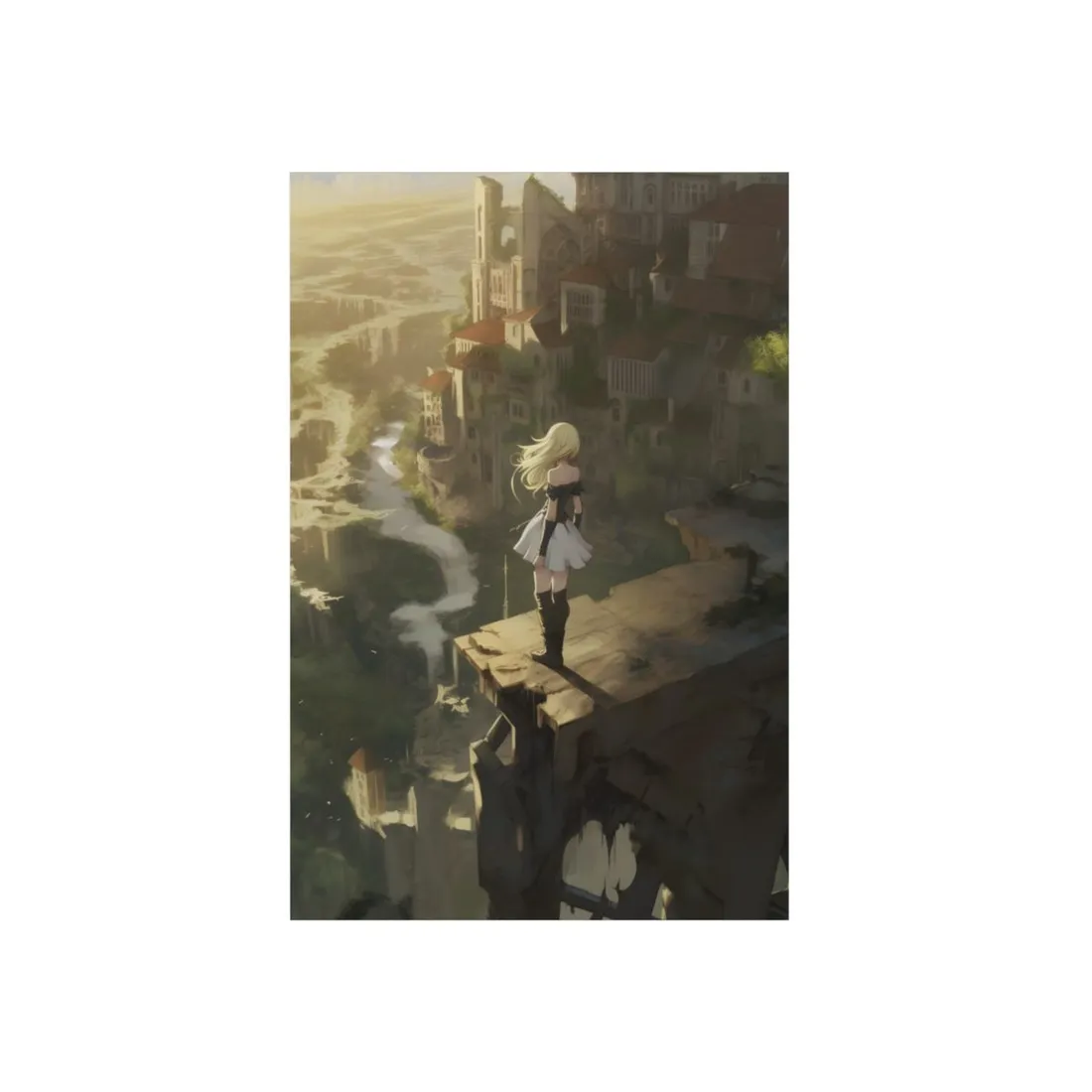 Dramatic Anime Blonde Female Digital Art - Metal Poster