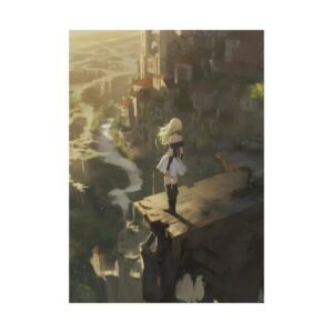Girl on Cliff Overlooking City Poster