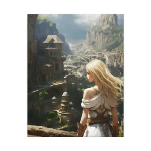 Blonde Woman Overlooking Fantasy City Canvas Print