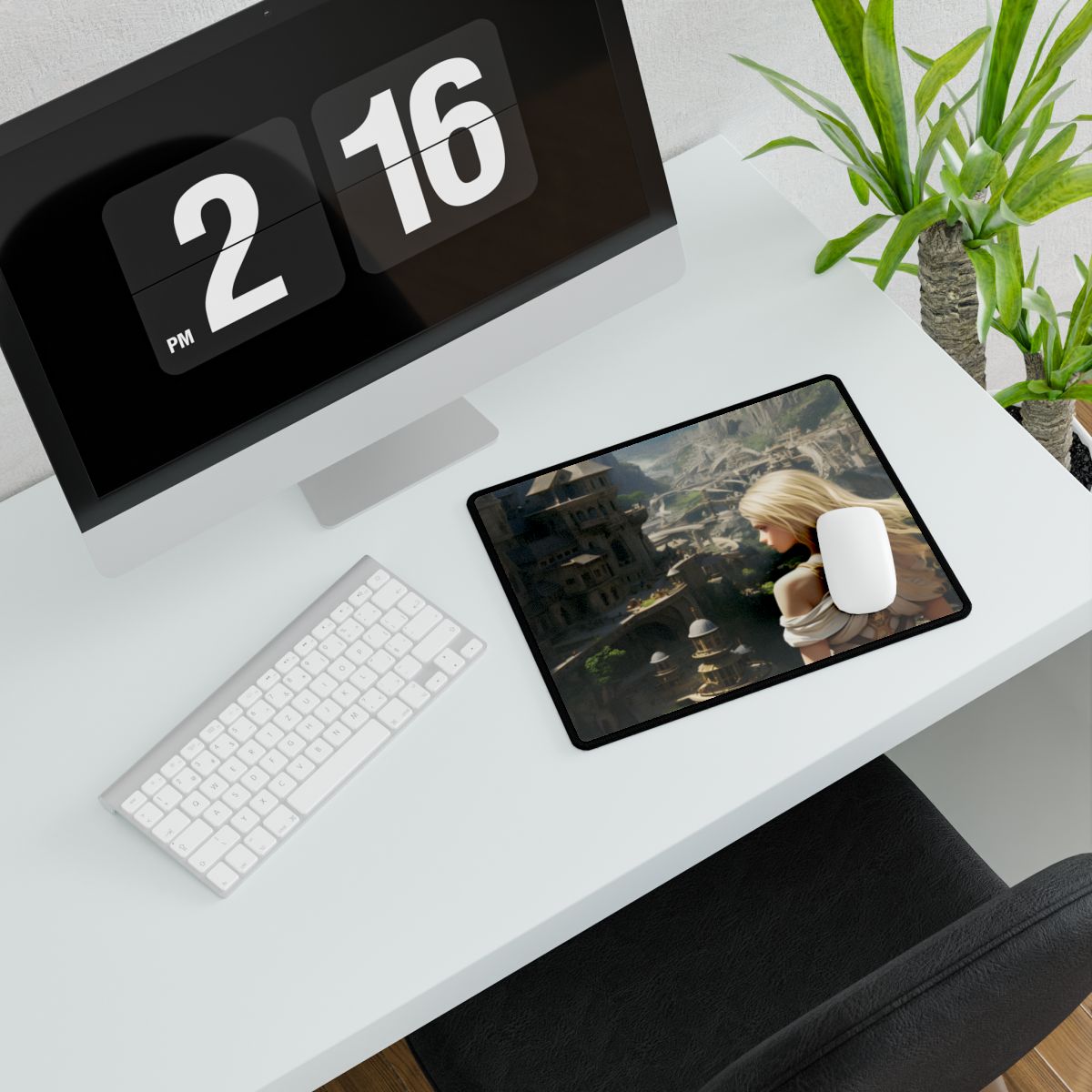 Dramatic Anime Blonde: Flying Female Digital Art - Desk Mat