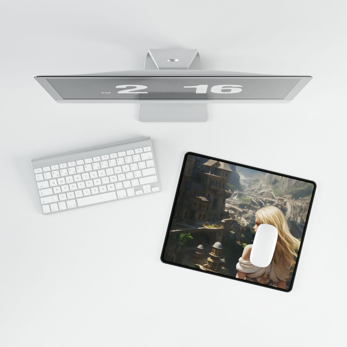 Dramatic Anime Blonde: Flying Female Digital Art - Desk Mat