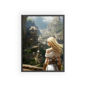 Blonde Woman Overlooking Fantasy City Framed Poster