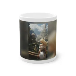 Blonde Woman Overlooking Fantasy City Mug