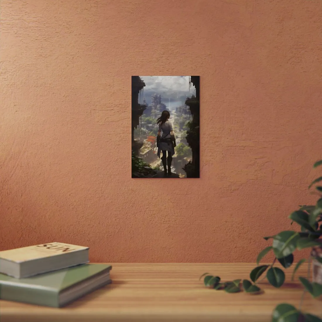 Dramatic Anime City Warrior: Bird's Eye View Digital Art - Metal Poster