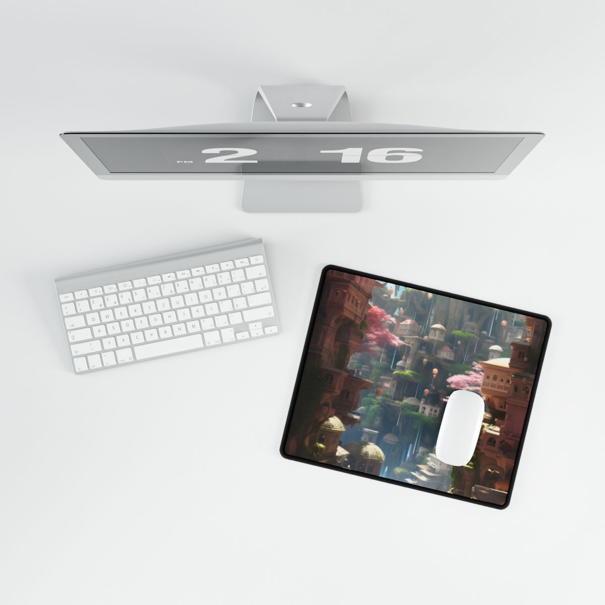 Dramatic Anime Cityscape: Birds Eye View Digital Art - Desk Mat