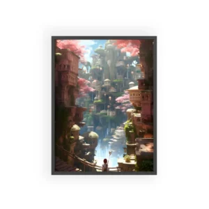 Fantasy Cliffside Town Framed Poster