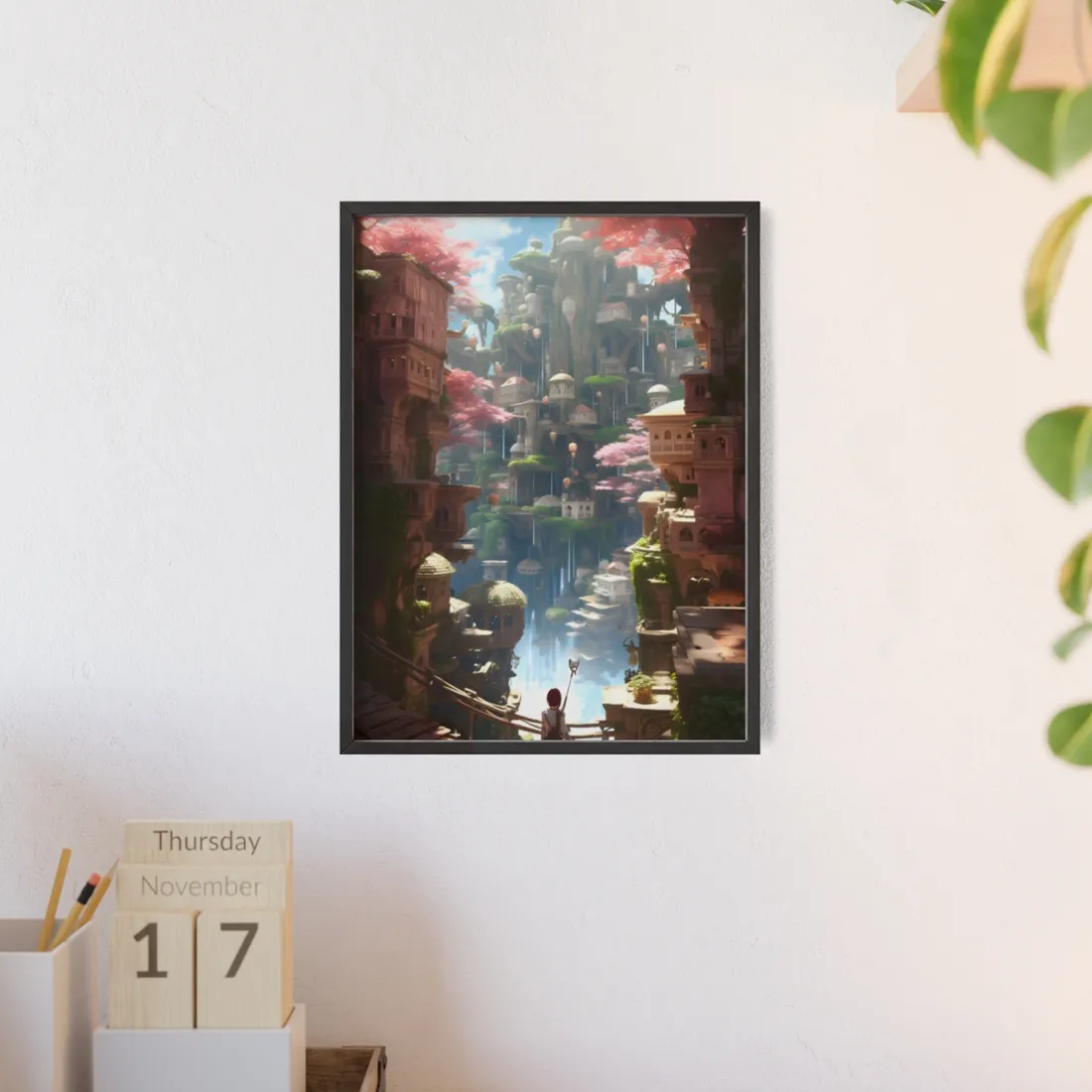 Dramatic Anime Cityscape: Birds Eye View Digital Art - Framed Poster