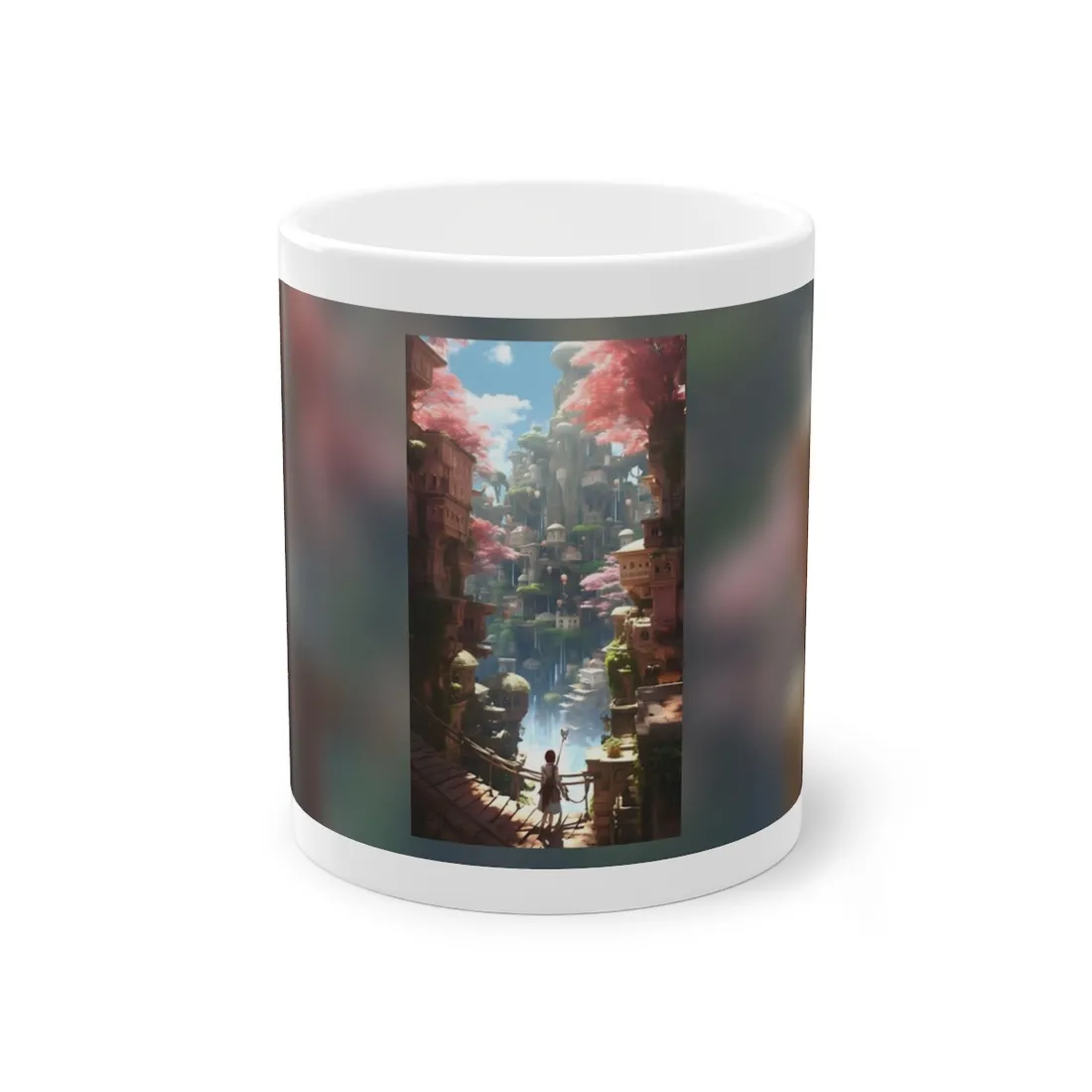 Dramatic Anime Cityscape: Birds Eye View Digital Art - Mug