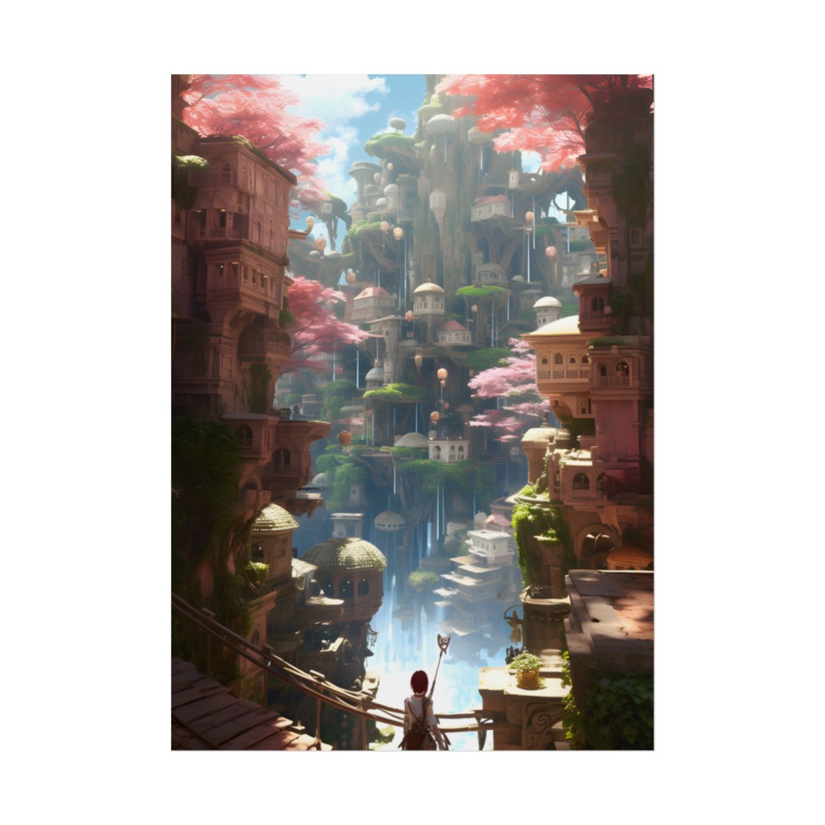 Dramatic Anime Cityscape: Birds Eye View Digital Art - Poster