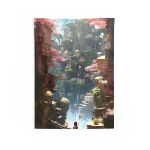 Fantasy Cliffside Town Wall Tapestry