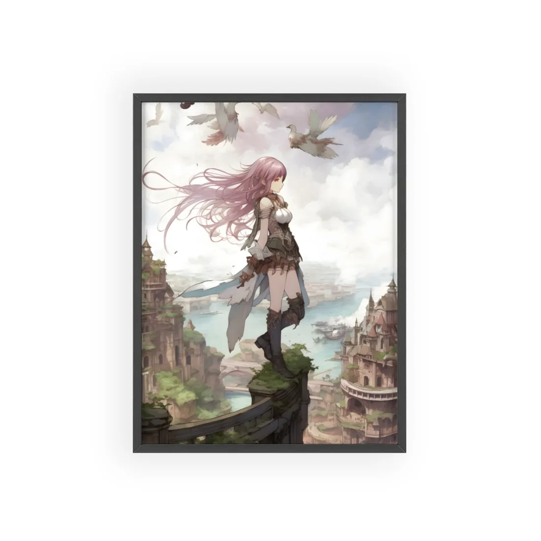 Dramatic Anime Fe: Action-Packed Birds Eye View - Framed Poster