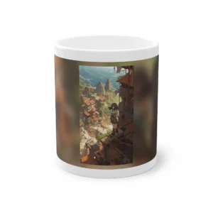 Woman Overlooking Hillside Town Mug