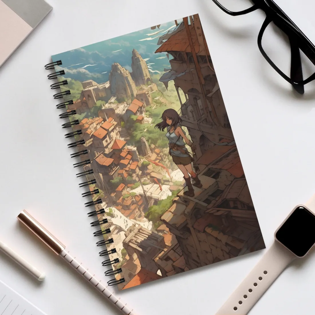 Dramatic Anime Feather: Bird's Eye View - Spiral Notebook