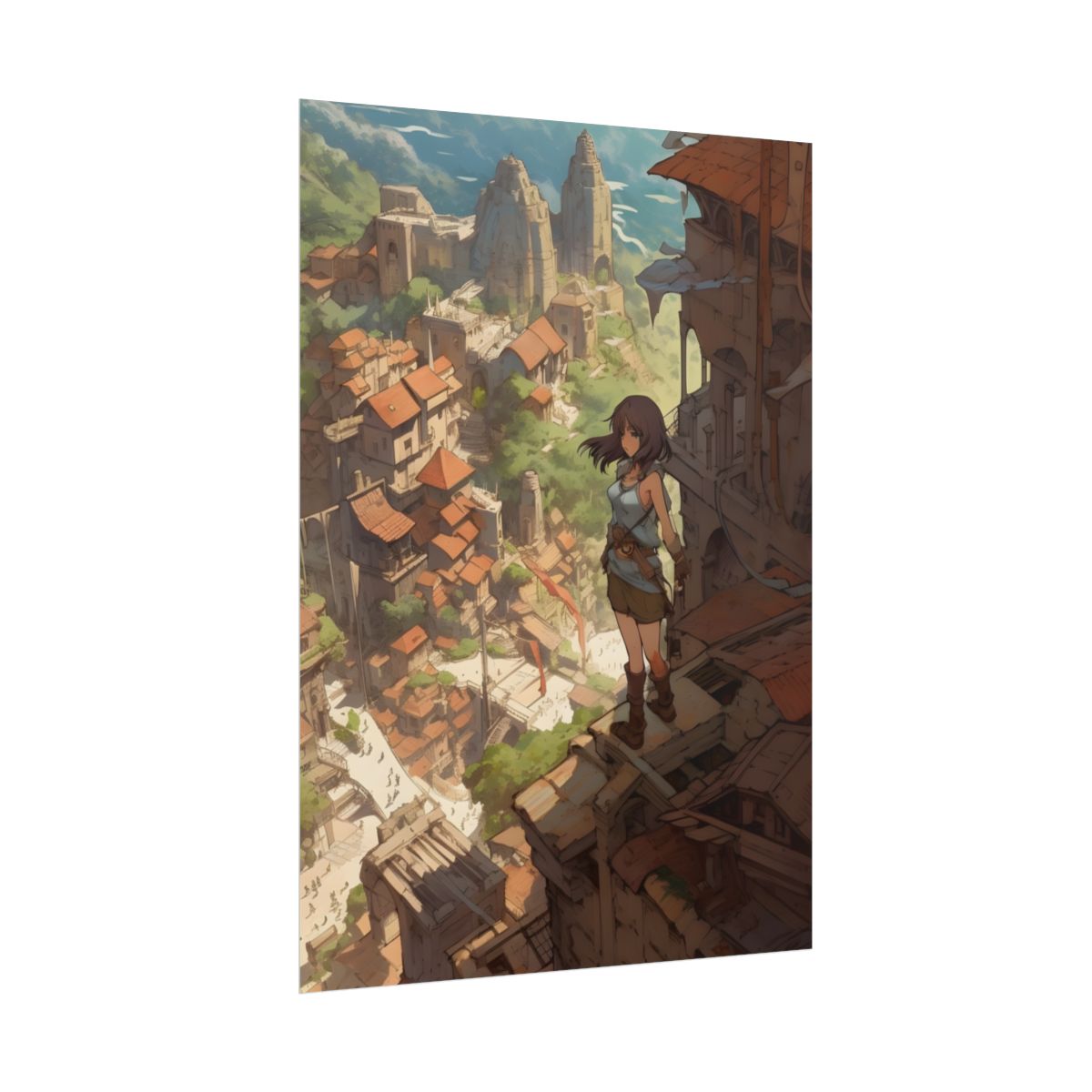 Dramatic Anime Feather: Bird's Eye View Illustration - Poster