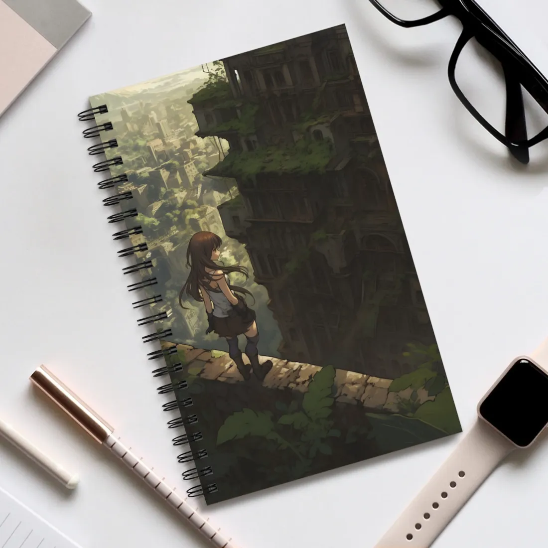 Dramatic Anime Feather: Detailed Bird's Eye View - Spiral Notebook
