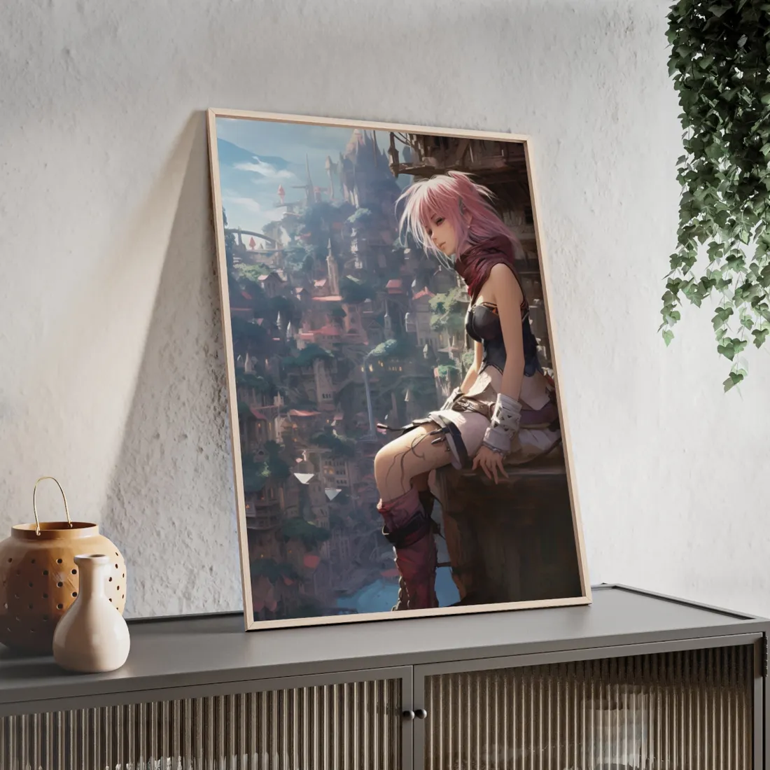 Dramatic Anime Feather: Detailed Educational Art - Framed Poster