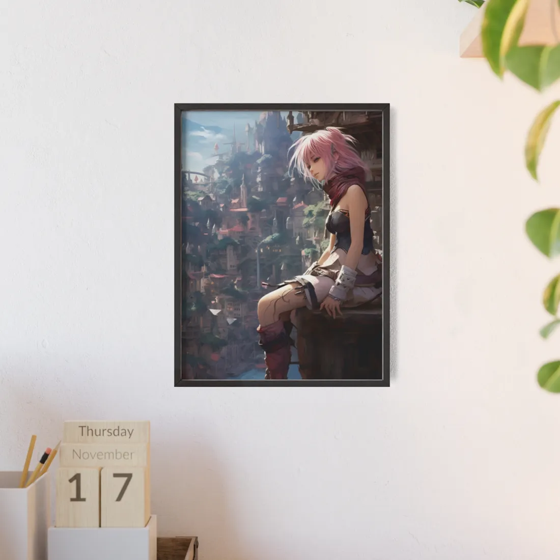 Dramatic Anime Feather: Detailed Educational Art - Framed Poster