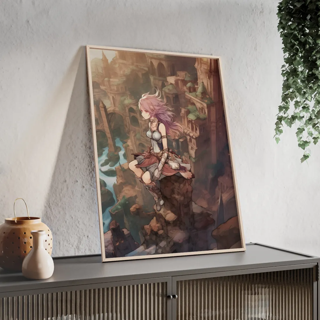 Dramatic Anime Feather: Detailed Urban - Framed Poster