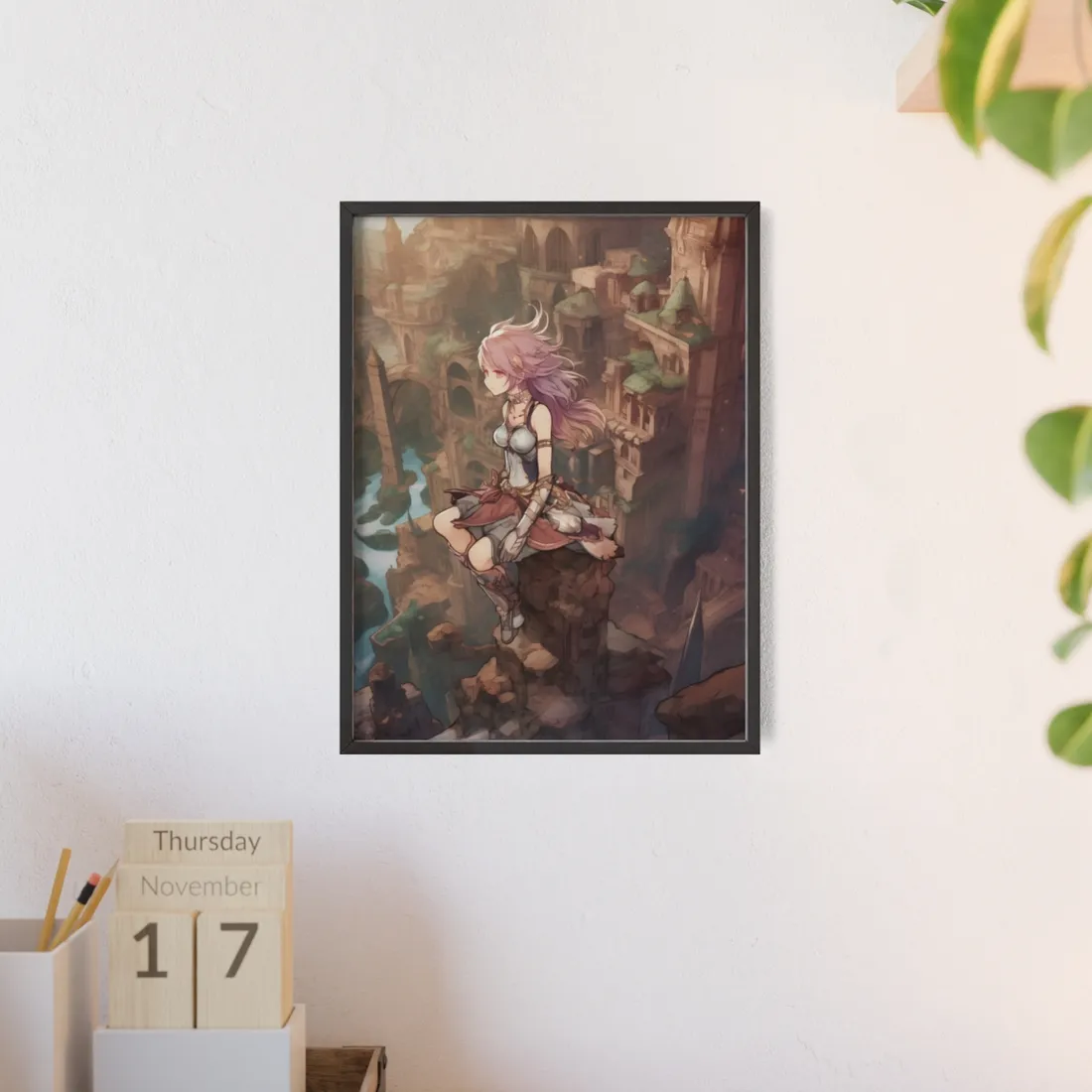 Dramatic Anime Feather: Detailed Urban - Framed Poster