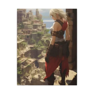 Woman Overlooking Coastal City Canvas Print