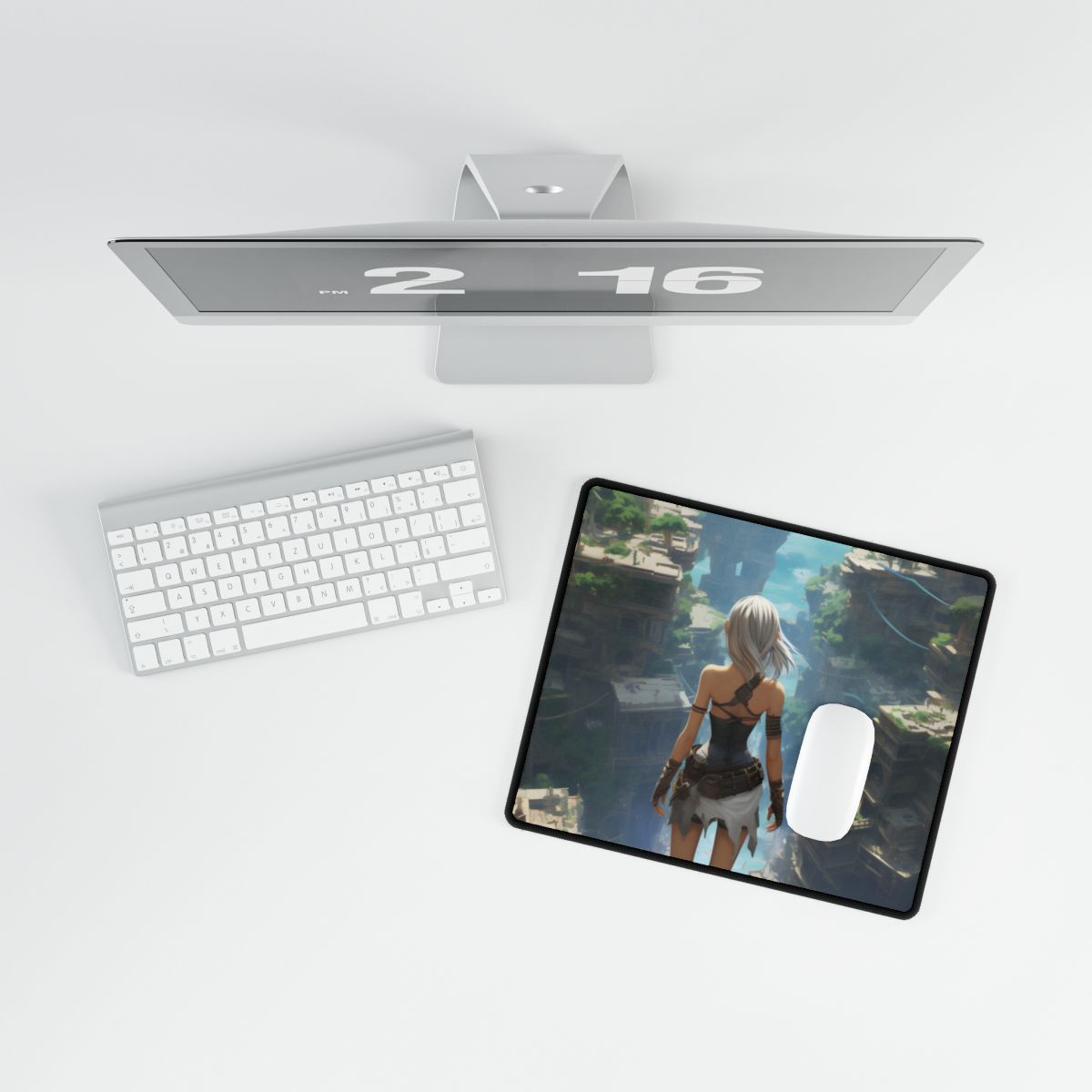 Dramatic Anime Female: Dynamic Birds Eye View Artwork - Desk Mat