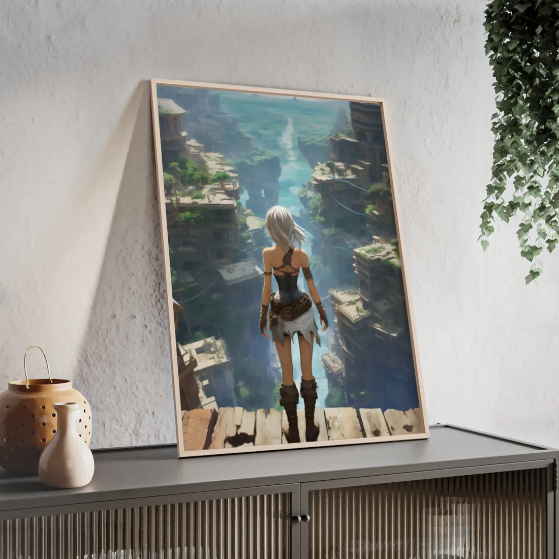 Dramatic Anime Female: Dynamic Birds Eye View - Framed Poster