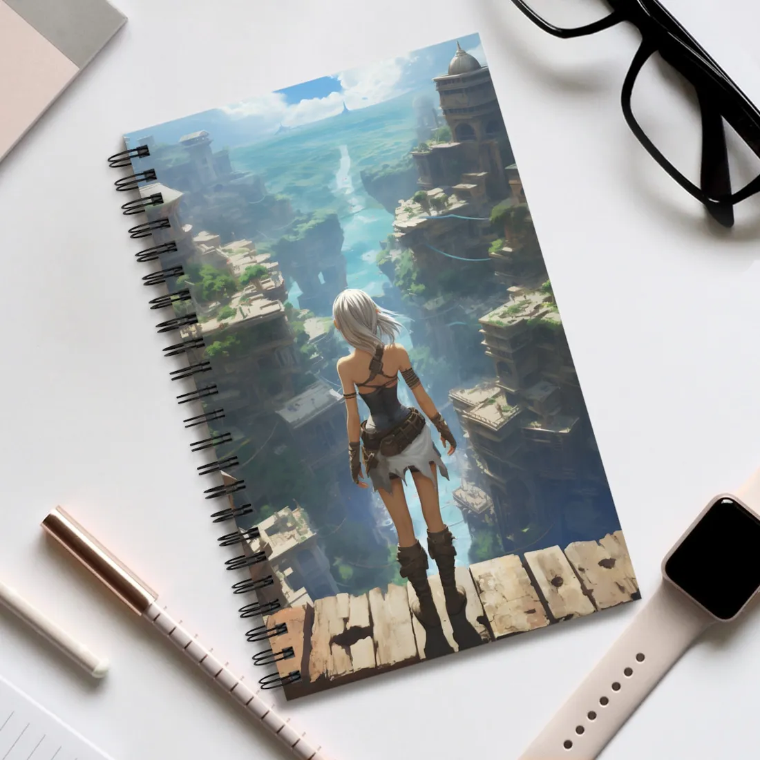 Dramatic Anime Female: Dynamic Birds Eye View - Spiral Notebook